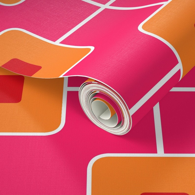 Midcentury Modern Wallpaper Mid Century Pink Orange Red by Etsy