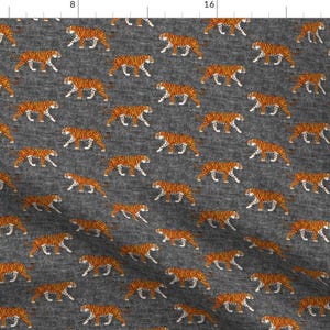 May include: A seamless pattern featuring orange and black tigers walking on a dark gray background.