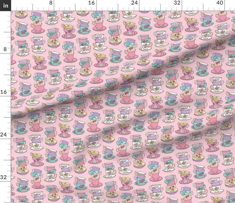 Tea Cups Fabric Stacked Tea Cups With Vintage Roses Flowers - Etsy