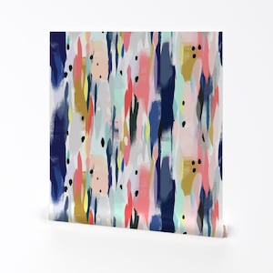 Abstract Painterly Removable Peel and Stick Wallpaper - Colorful Watercolor Nursery - Wall Art Wall Decor - Paint Strokes by crystal_walen