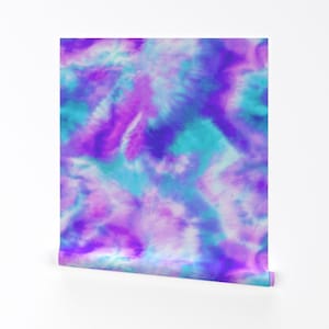 Tie-dye Look Removable Peel and Stick Wallpaper - Splash Painting Hippie - Wall Art Wall Decor - Vibrant Blue And Purple by carolinadiazb