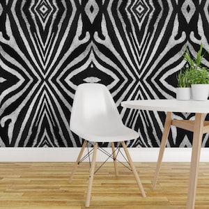 Zebrabehang - Zebra van Pricedesigns - Zebra Safari Zwart-wit Op maat bedrukt, verwijderbaar, zelfklevend behang op rol van Spoonflower