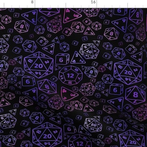 Fantasy Dice Fabric - Dice Roll by geekychicdesigns -  Ttrpg Tabletop Games Novelty Dark Nerd Purple Pink Fabric by the Yard by Spoonflower