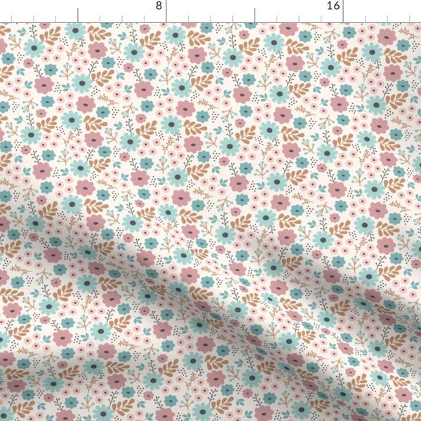 Floral Frenzy Fabric - Pink And Blue Floral By Megan Kline - Baby Girl Floral Nursery Decor Cotton Fabric By The Yard With Spoonflower