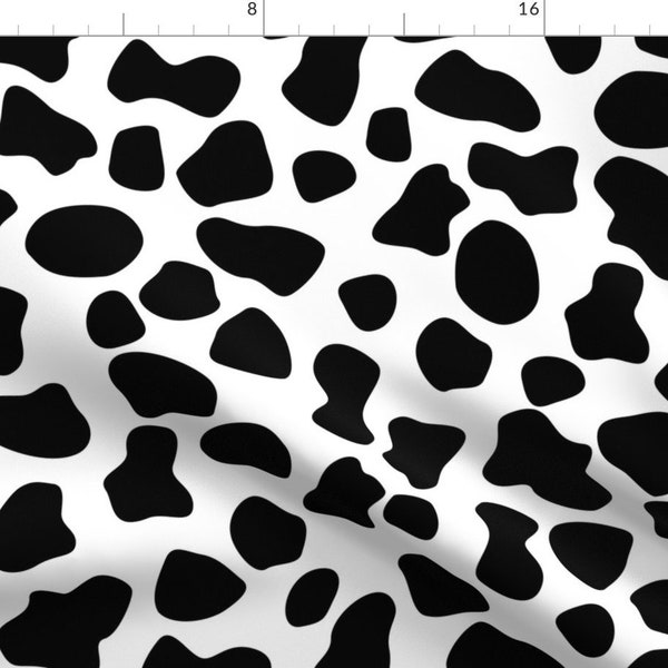 Cow Print Fabric - Mooo Cycle Kisses Cow Spots By Bzbdesigner - Black and White Spots Cow Hide Cotton Fabric By The Yard With Spoonflower