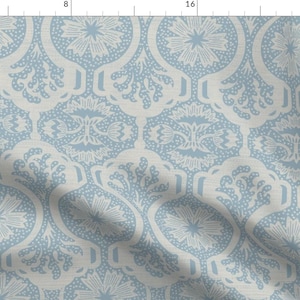 Elegant Farmhouse Fabric - Country Victorian  by jen_owens - Vintage Colonial Old World Glamour Dusty Blue Fabric by the Yard by Spoonflower