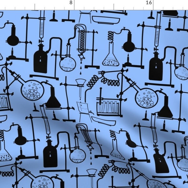 Chemistry Fabric - Chemistry Tangle By Abbieuproot - Chemistry Beaker Experiment Blue Black Cotton Fabric By The Yard With Spoonflower