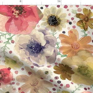 Floral Fabric - Hand Painted Floral By Patricia Lima - Romantic Spring Garden Flowers Bright Cotton Fabric By The Yard With Spoonflower
