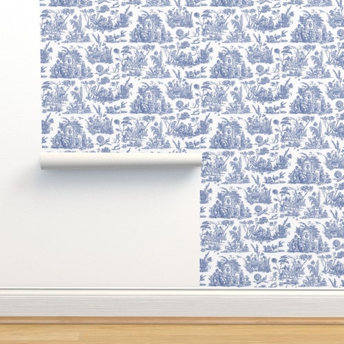 Chinoiserie Wallpaper Willow Blue White by Etsy
