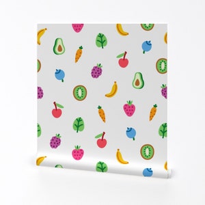 Vegetables Wallpaper - Veggies & Fruits By Stolenpencil - Kitchen Decor Custom Printed Removable Self Adhesive Wallpaper Roll by Spoonflower