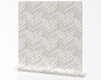 Chevron Wallpaper - Chevron Painted White Gold By Crystal Walen - GoldCustom Printed Removable Self Adhesive Wallpaper Roll by Spoonflower