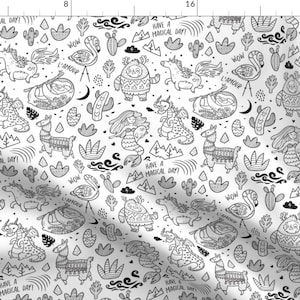 Magical Coloring Fabric - Have A Magical Day Coloring By Penguinhouse - Coloring Black And White Cotton Fabric By The Yard With Spoonflower