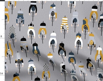 Cycling People Biking Races Fabric - Le Tour - Grey Gold By Booboo Collective - Cycling Cotton Fabric By The Yard With Spoonflower