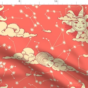 Astrology Orange Sun Constellations Fabric - Astrology Of Love By Tanistaja - Astrology Cotton Fabric By The Yard With Spoonflower