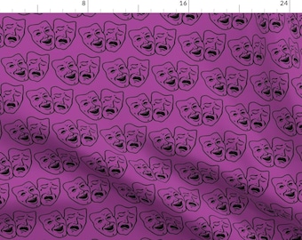 Drama Purple Masks Acting Fabric - Drama Masks Expressions By Nerdfabrics - Drama Purple Faces Cotton Fabric By The Yard With Spoonflower