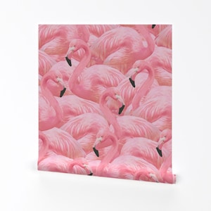 Pink Wallpaper - Flamingo Fever in Pink by Willow Lane Textiles - Custom Printed Removable Self Adhesive Wallpaper Roll by Spoonflower