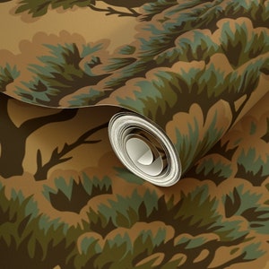 Vintage Woodland Gold or Silver Metallic Wallpaper - Umbria Dusk Woods by holli_zollinger - Farmhouse Forest Wallpaper Roll by Spoonflower