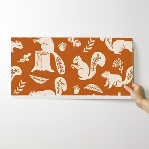 Fall Wallpaper - Squirrels Linocut Fall Autumn By Andrea Lauren - Custom Printed Removable Self Adhesive Wallpaper Roll by Spoonflower image 9