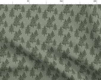Green Fabric - Evergreen Trees by sugarpinedesign -  Forest Woodland Fern Pine Evergreen Trees Green Tree Fabric by the Yard by Spoonflower