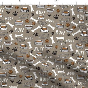 Dog Fabric - Dog Bone // Paw Print Cute Dog Pet Design Hand Drawn Illustration By Andrea Lauren Cotton Fabric by the Yard with Spoonflower