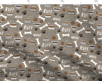 Dog Fabric - Dog Bone // Paw Print Cute Dog Pet Design Hand Drawn Illustration By Andrea Lauren Cotton Fabric by the Yard with Spoonflower