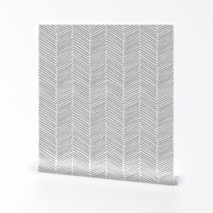Chevron Wallpaper - Freeform Arrows Large in Gray/White by Domesticate - Spoonflower Custom Printed Removable Self Adhesive Wallpaper Roll