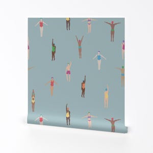 Swimming Pool Removable Peel and Stick Wallpaper - Summer Holiday Swimmers Vacation Sea - Wall Art Wall Decor - Swimmers Blue by dasbrooklyn