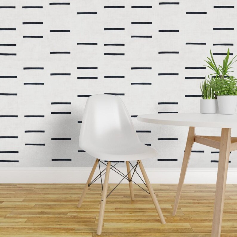 Minimal Wallpaper - Denim Line Mudcloth Rotated By Holli Zollinger - Custom Printed Removable Self Adhesive Wallpaper Roll by Spoonflower image 1