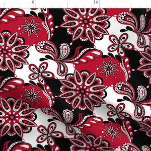 Floral Fabric Georgia Paisley Mandala By Rick Rack Scissors Studio - Floral Red Black University Cotton Fabric By The Yard With Spoonflower
