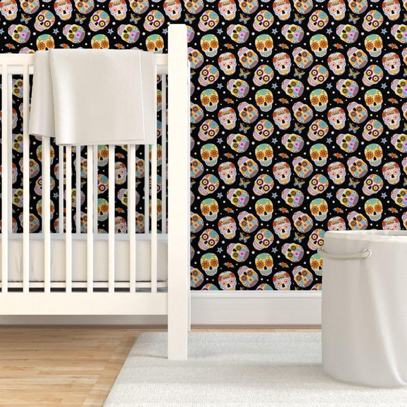 Halloween Wallpaper - Sugar Skulls Black By Mirabelleprint - Day of the Dead Custom Removable Self Adhesive Wallpaper Roll by Spoonflower image 6