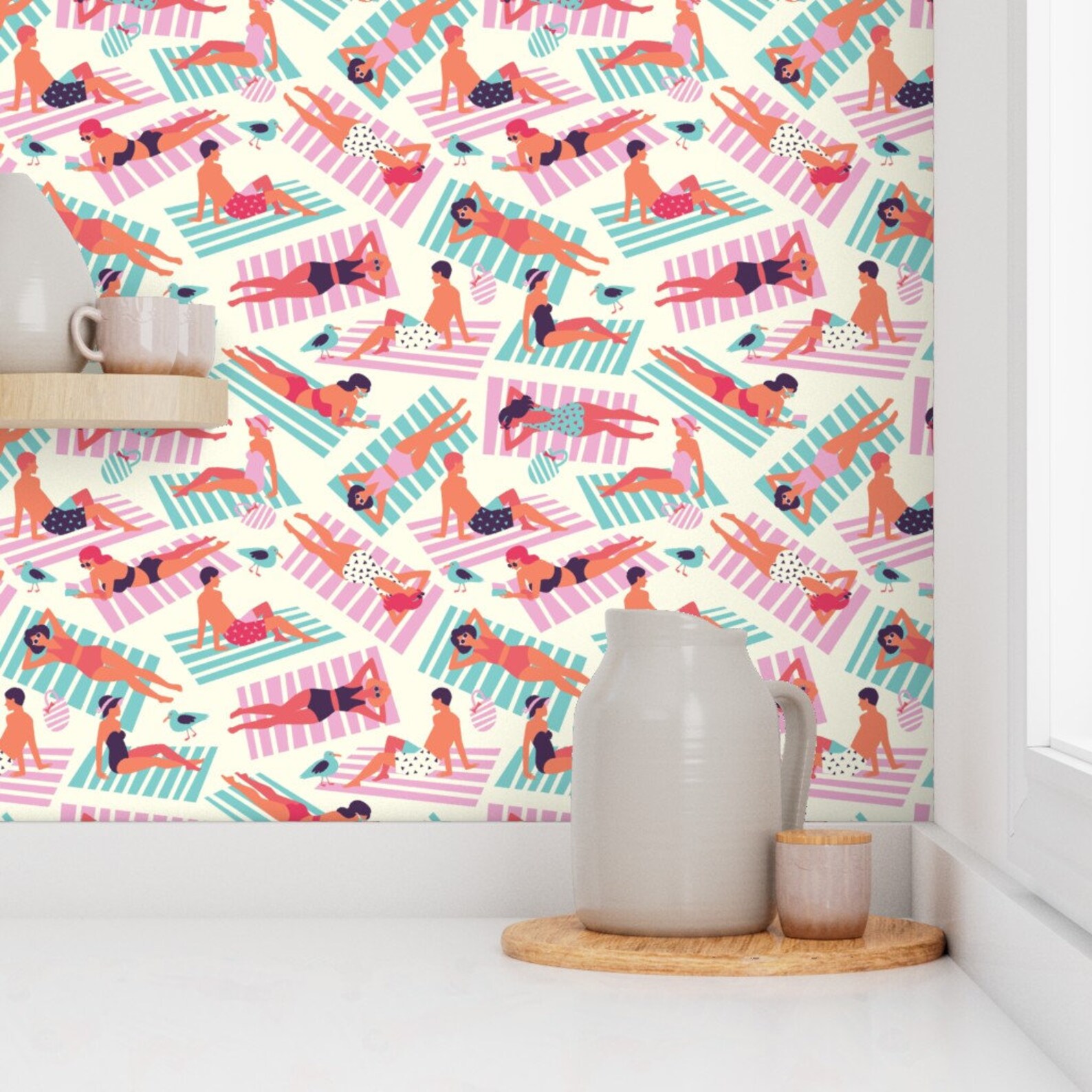 Bathing Beauties Wallpaper People Sunbathing on the Beach by - Etsy