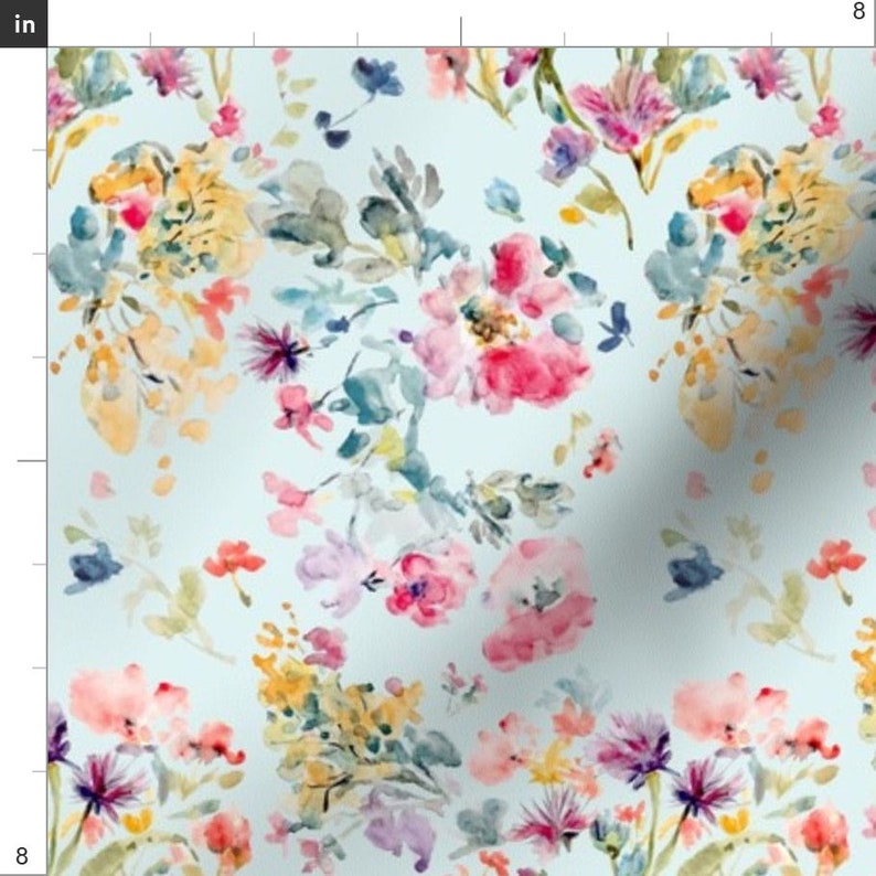 Vintage Floral Fabric Dreamy Soft Floral in Minted Blue by Etsy
