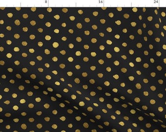 Polka Dots Fabric - Gold Dots Black By Crystal Walen - Cotton Fabric By The Yard With Spoonflower