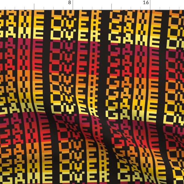 Byte Fabric - 8-Bit Game Over Firey By Pennyroyal - Byte Vintage Video Game Arcade Old School 80s Cotton Fabric By The Yard With Spoonflower