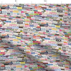 Words Fabric - Ransom Note (Full-Color Verbs) Collage Words Phrases Typography By Pennycandy - Cotton Fabric By The Yard With Spoonflower
