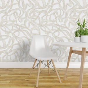 Modern Waves Peel and Stick Wallpaper - Ethereal Lines Abstract Strands Dreamy - Removable Wall Decor Art - Dreamscape Clay by atlas_greene