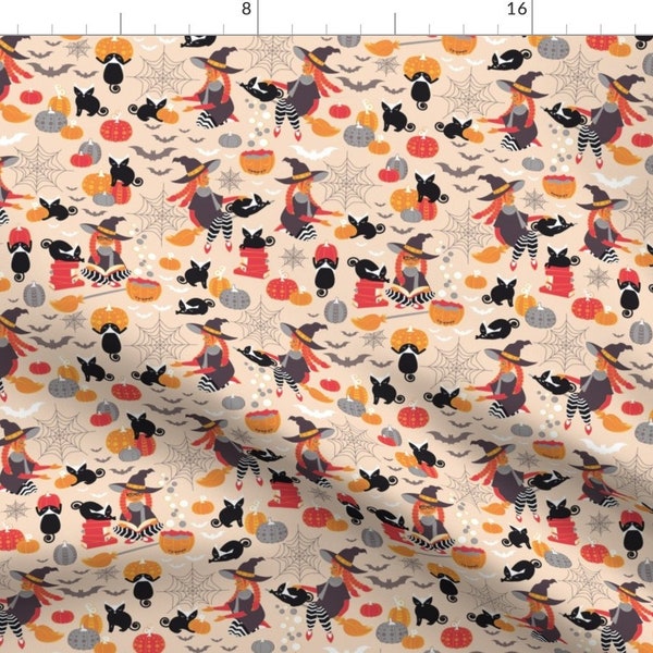 Halloween Fabric - Vintage Spell Black Cats Cute Witch Pumpkin Bats Cobwebs By Selmacardo - Cotton Fabric by the Yard with Spoonflower