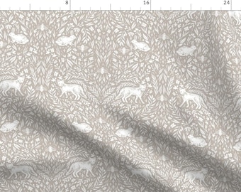 Scandinavian Fabric - Scandinavian Woodland In Tan White By Roselindo - Scandinavian Animals Kids Cotton Fabric By The Yard With Spoonflower