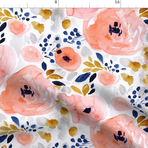 Watercolor Floral Fabric - Genevieve Floral By Crystal Walen- Floral Flowers Watercolor Pink Blue Cotton Fabric By The Yard With Spoonflower