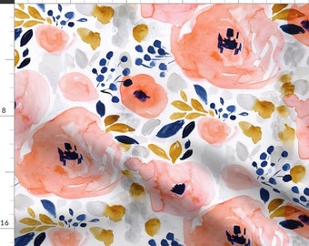 Watercolor Floral Fabric - Genevieve Floral By Crystal Walen- Floral Flowers Watercolor Pink Blue Cotton Fabric By The Yard With Spoonflower