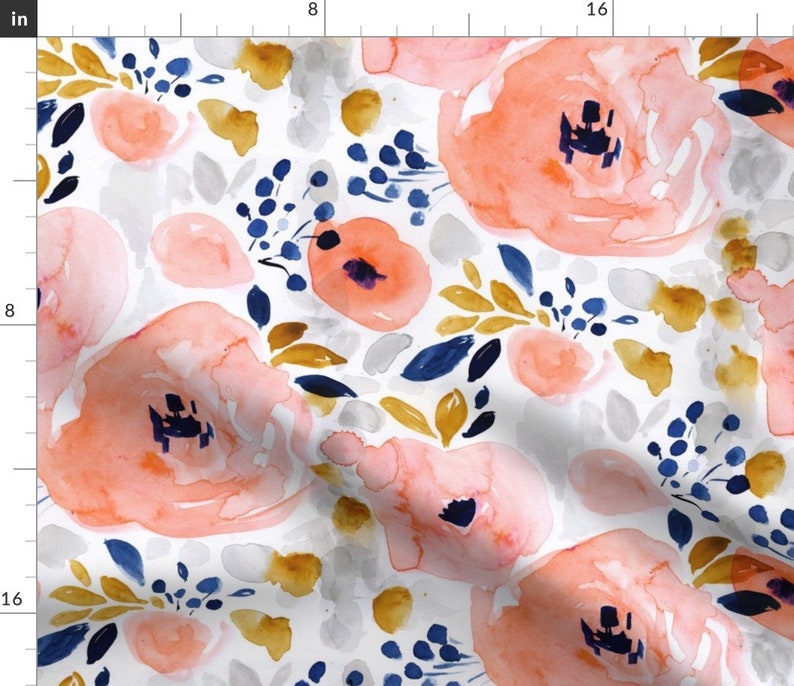 Watercolor Floral Fabric Genevieve Floral By Crystal Walen Floral Flowers Watercolor Pink Blue Cotton Fabric By The Yard With Spoonflower image 1