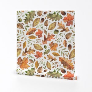 Leaves Wallpaper - Autumn Leaves By Elena O'Neill Illustration - Orange Custom Printed Removable Self Adhesive Wallpaper Roll by Spoonflower