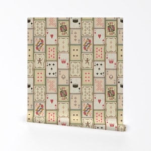 Papel pintado vintage despegable y autoadhesivo - Juegos de cartas de póker Art Déco - Decoración de pared - Naipes antiguos de nicoledawnstudio