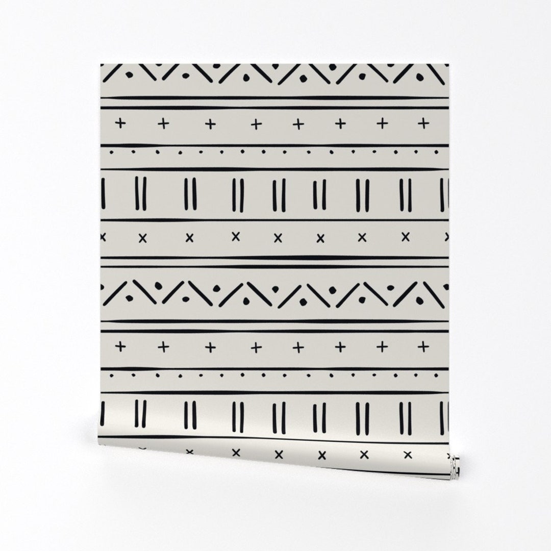 Mud Cloth Wallpaper African Mudcloth Ethnic Black and Bone by Erin