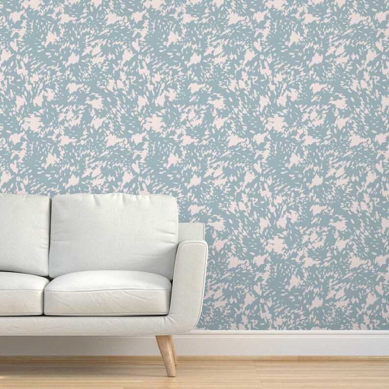 Duck Egg Blue Wallpaper Rain Abstract in Neutral by Etsy