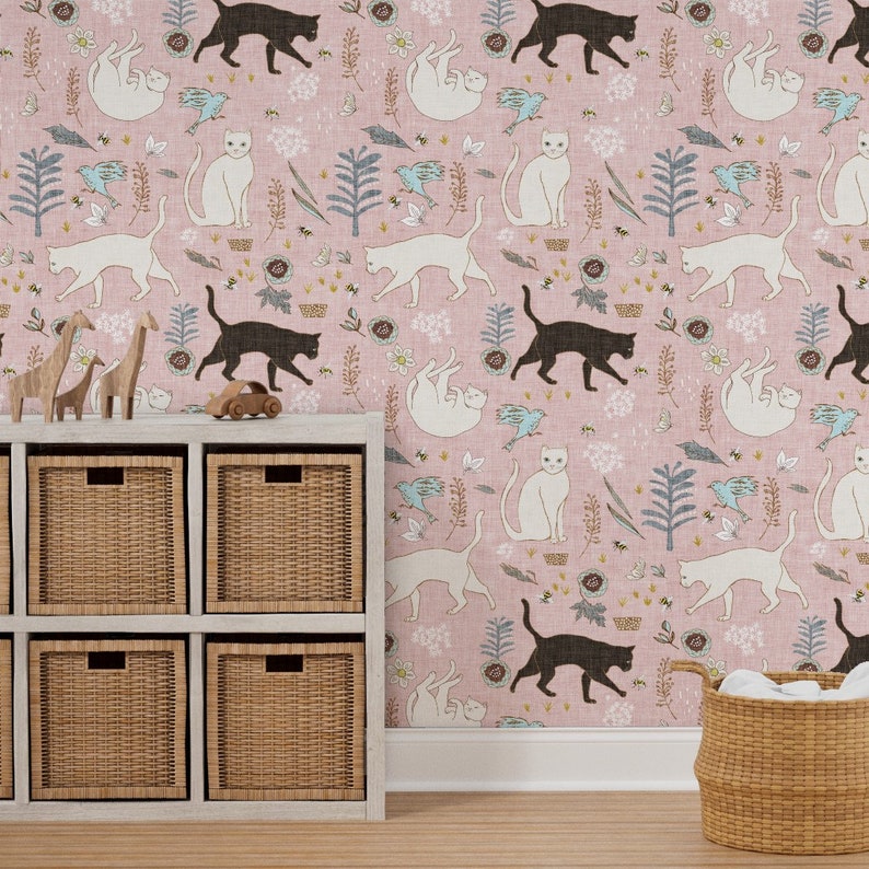 Cat Wallpaper Noir Feline blush Med by Nouveau Bohemian - Etsy