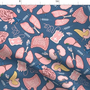 Stomach Fabric - Internal Bodily Organs By Vicki Larner - Stomach Biology Anatomy Med School Blue Cotton Fabric By The Yard With Spoonflower