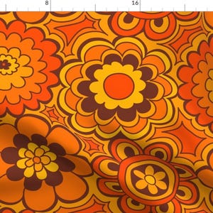 Retro Orange Floral Fabric - Seventies Flower by cressida_carr - Groovy Daisies 1970s Hippie Boho Fabric by the Yard by Spoonflower