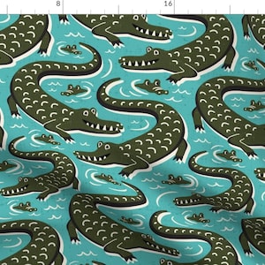 Alligator Fabric - Down In The Bayou By Heatherdutton - Alligator Swamp Water Animals Southern Cotton Fabric By The Yard With Spoonflower