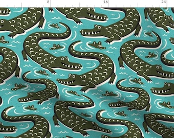 Alligator Fabric - Down In The Bayou By Heatherdutton - Alligator Swamp Water Animals Southern Cotton Fabric By The Yard With Spoonflower